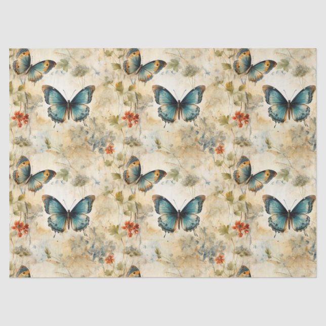 Colourful Vintage Butterflies and Flowers (11) Tissue Paper (Front)