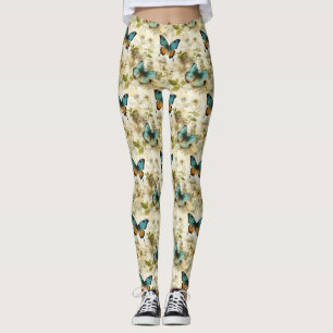 Colourful Vintage Butterflies and Flowers (1) Leggings