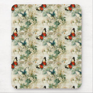 Colourful Vintage Butterflies and Flowers (2) Mouse Pad