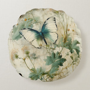 Colourful Vintage Butterflies and Flowers (2) Round Pillow