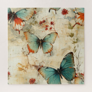 Colourful Vintage Butterflies and Flowers (3) Jigsaw Puzzle