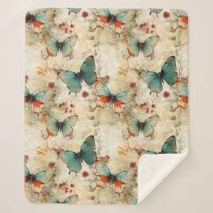 Colourful Vintage Butterflies and Flowers (3) Sherpa Blanket