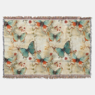 Colourful Vintage Butterflies and Flowers (3) Throw Blanket