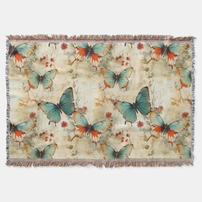 Colourful Vintage Butterflies and Flowers (3) Throw Blanket (Front)