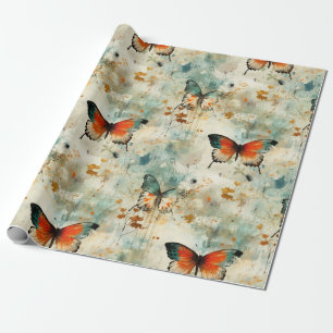 Colourful Vintage Butterflies and Flowers (4) Wrapping Paper