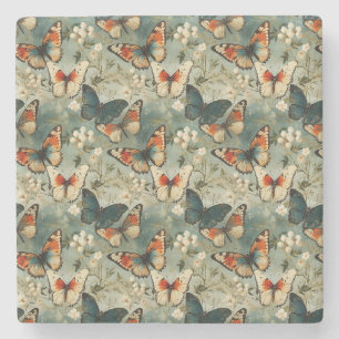 Colourful Vintage Butterflies and Flowers (5) Stone Coaster