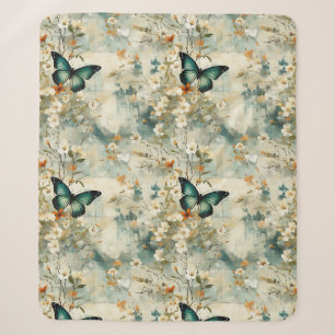 Colourful Vintage Butterflies and Flowers (6) Sherpa Blanket