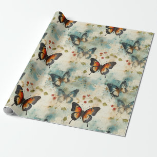Colourful Vintage Butterflies and Flowers (7) Wrapping Paper