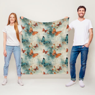 Colourful Vintage Butterflies and Flowers (9) Fleece Blanket