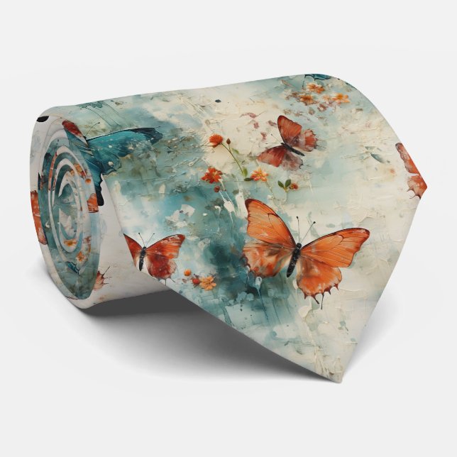Colourful Vintage Butterflies and Flowers (9) Tie (Rolled)