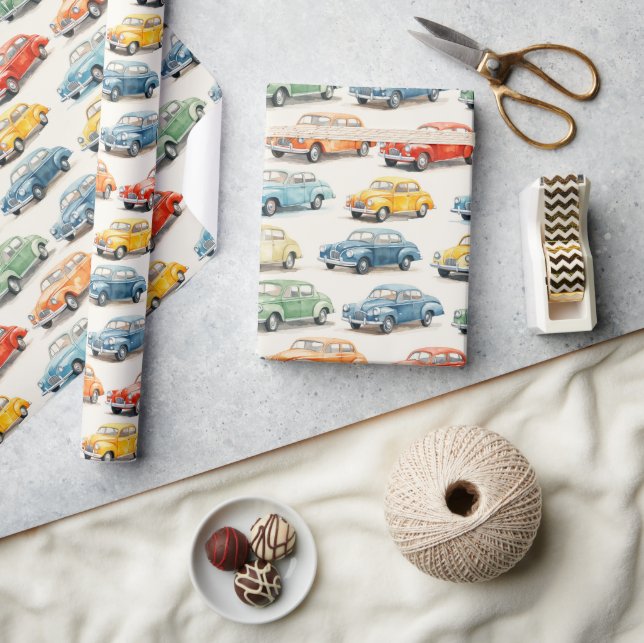 Colourful Vintage Cars - Wrapping Paper (Crafts)