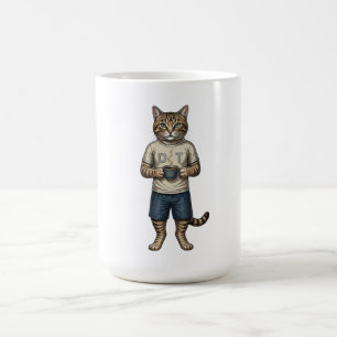 Colourful Vintage Cat Drinking Coffee Retro Animal Mug
