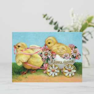 Colourful Vintage Chicks & Flowers Easter Holiday Card