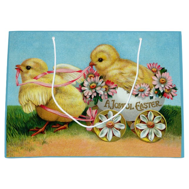 Colourful Vintage Chicks & Flowers Easter Large Gift Bag (Front)