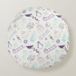 Colourful vintage christmas animals and bird round pillow