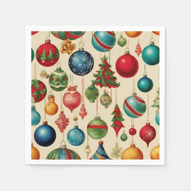 Colourful Vintage Christmas Hanging Ornaments  Napkin (Front)