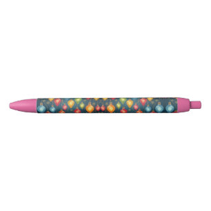 Colourful, vintage Christmas lights decor Black Ink Pen