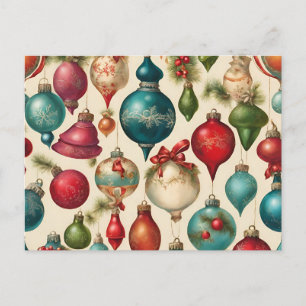 Colourful Vintage Christmas Ornaments Holiday Postcard