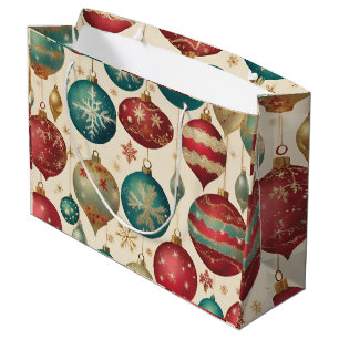 Colourful Vintage Christmas Ornaments  Large Gift Bag