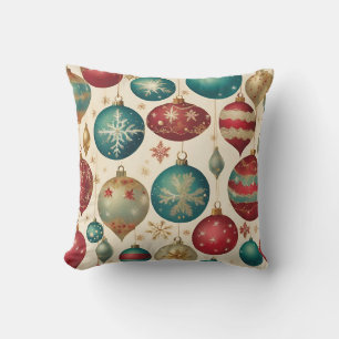 Colourful Vintage Christmas Ornaments  Throw Pillow