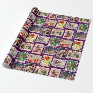 Colourful Vintage Christmas Postcard Wrapping Pape Wrapping Paper