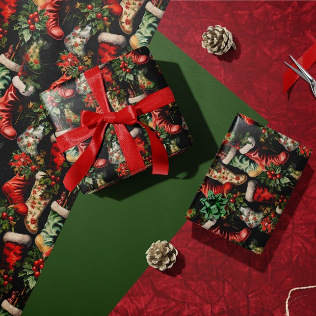 Colourful Vintage Christmas stockings Wrapping Paper (Creator Uploaded)