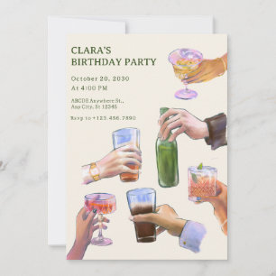 Colourful vintage cocktail cheers birthday  invitation