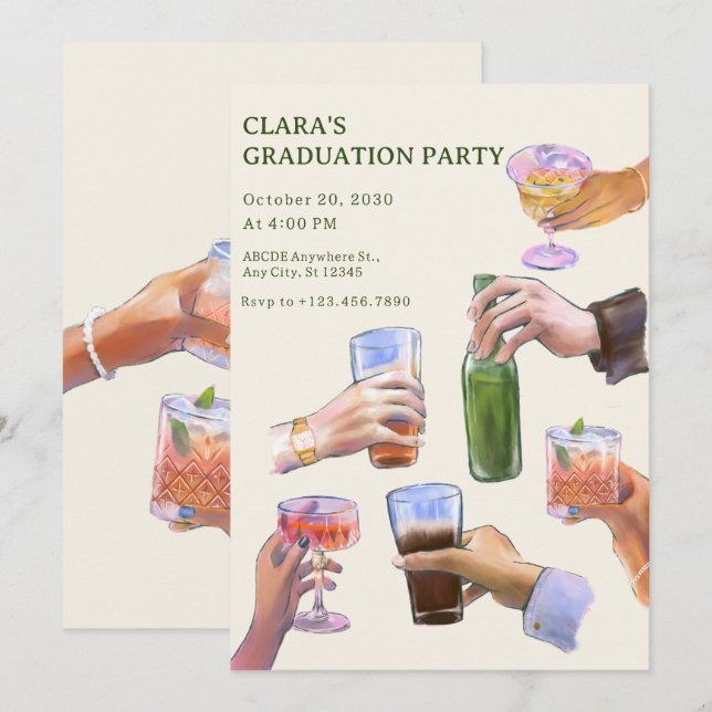 Colourful vintage cocktail cheers Graduation Party Invitation (Front/Back)