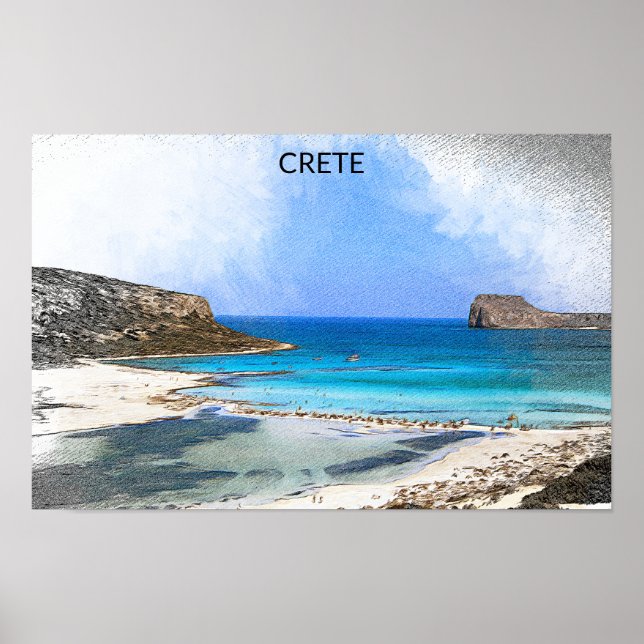 Colourful Vintage Crete Greece Painting Poster (Front)