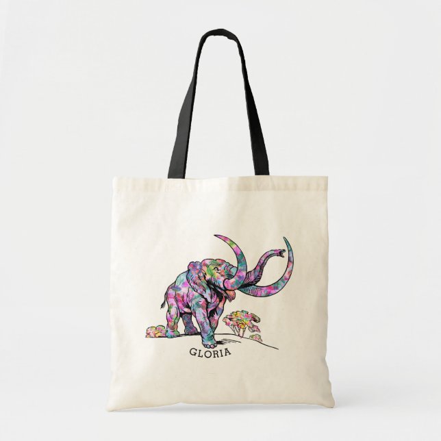Colourful Vintage Elephant Illustration Tote Bag (Front)