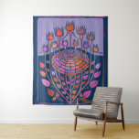 Colourful Vintage Floral Art in Purple and Blue Tapestry<br><div class="desc">A bright,  bold,  vibrant modern floral illustration block print in deep,  rich shades of blue,  purple,  and orange. Just click customize to add some text. Contact me with any questions or requests.</div>