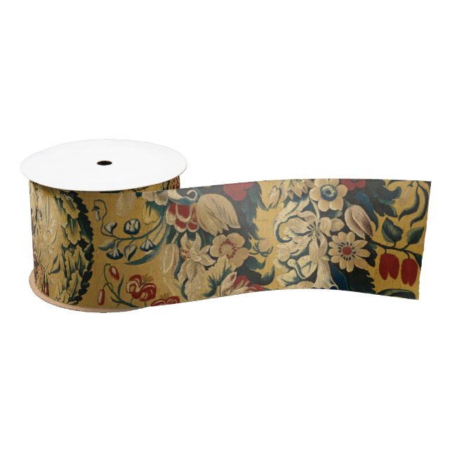 Colourful Vintage Floral Carpet Pattern Satin Ribbon (Spool)