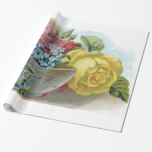 Colourful Vintage Floral Forget Me Not Roses Wrapping Paper