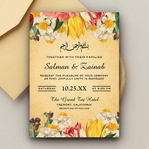 Colourful Vintage Floral Islamic Muslim Wedding Invitation