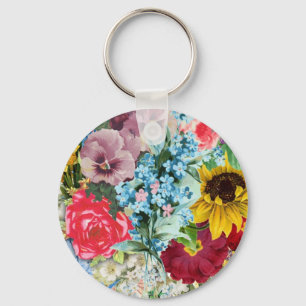 Colourful Vintage Floral Keychain