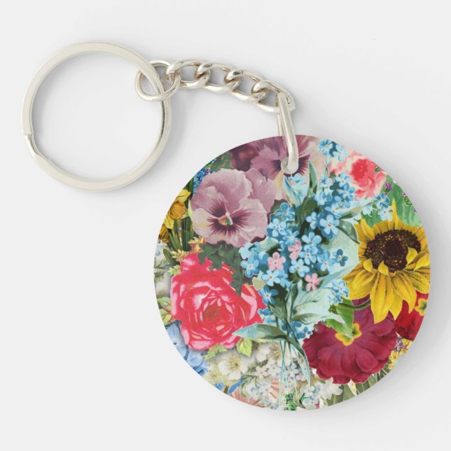Colourful Vintage Floral Keychain (Front)