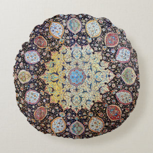 Colourful Vintage Floral Mandala Persian Rug Round Pillow