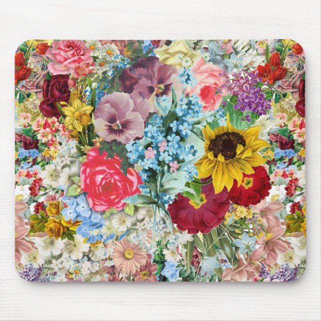 Colourful Vintage Floral Mouse Pad (Front)