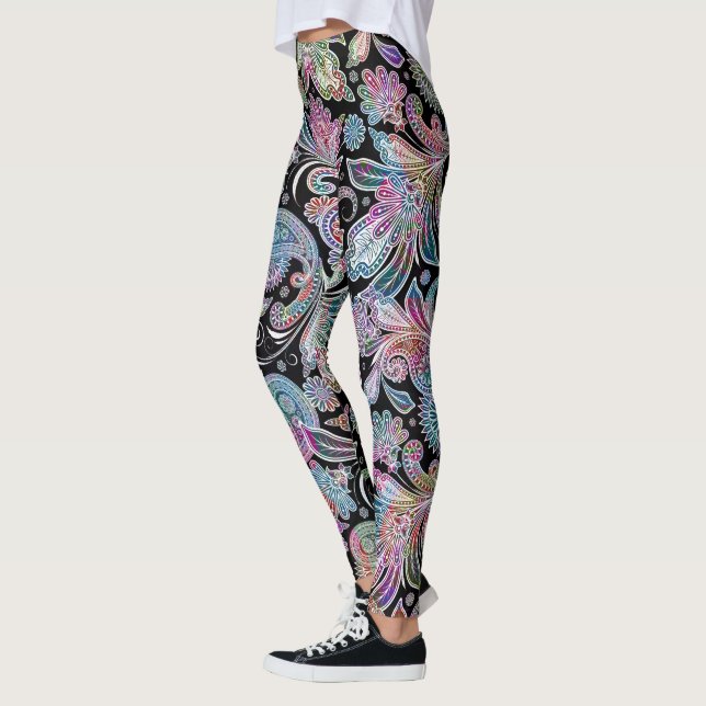Colourful vintage floral paisley pattern leggings (Left)