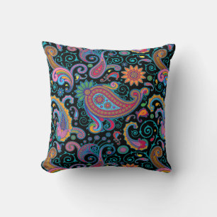 Colourful Vintage Floral Paisley Throw Pillow