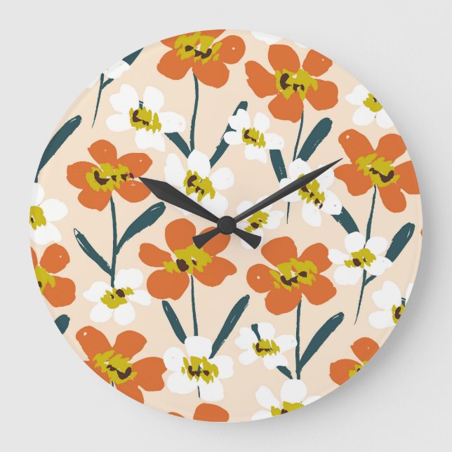 Colourful, vintage floral pattern. large clock (Front)