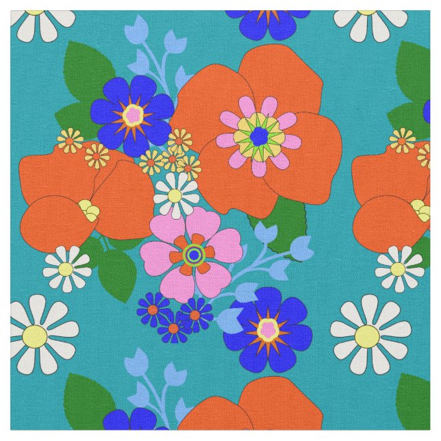 Colourful Vintage Floral Patterned Fabric (Close Up)