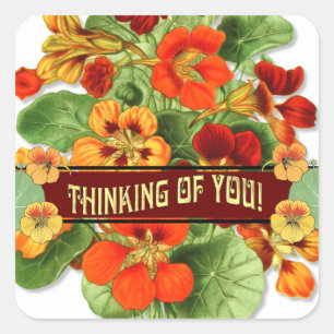 Colourful Vintage Floral Thinking of You Classic R Square Sticker