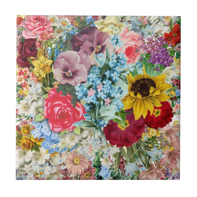Colourful Vintage Floral Tile (Front)
