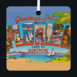 Colourful Vintage Florida Greetings  Metal Ornament<br><div class="desc">Spectacular,  colourful,  beachy vintage postcard Florida Greeting.  We've repurposed it on an ornament!</div>