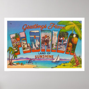 Colourful Vintage Florida Greetings Print