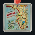 Colourful Vintage Florida Map Metal Ornament<br><div class="desc">This is a terrific colourful vintage,  retro map of Florida repurposed as an ornament!</div>