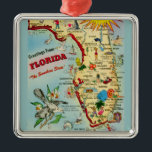 Colourful Vintage Florida Map Metal Ornament<br><div class="desc">This is a terrific colourful vintage,  retro map of Florida repurposed as an ornament!</div>