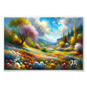Colourful Vintage Flower Field Landscape Art Custo Photo Print