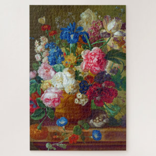 Colourful Vintage Flowers Art Painting Jigsaw Puzzle